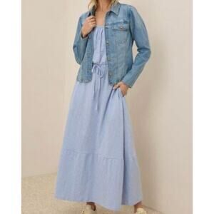 Pact Organic Women’s Cornflower Blue Perfect Slub Tank Maxi Dress NWT Size Small